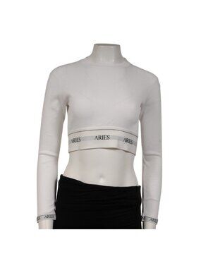 Aries Womens Arise Rib Crop Top Long Sleeve Size 3 US Large White Cotton